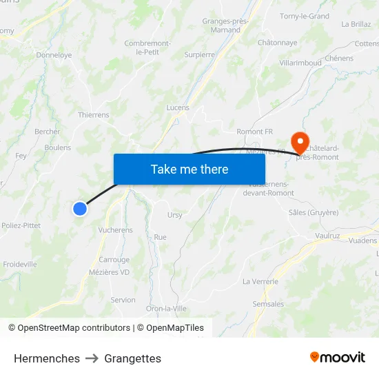 Hermenches to Grangettes map