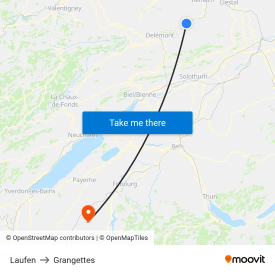 Laufen to Grangettes map