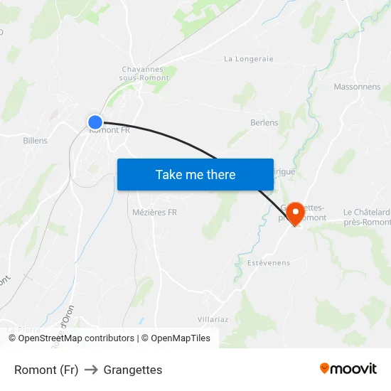 Romont (Fr) to Grangettes map