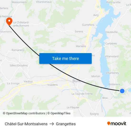 Châtel-Sur-Montsalvens to Grangettes map