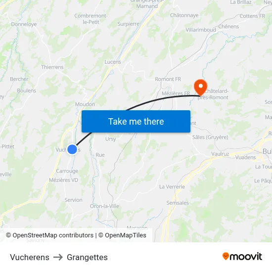 Vucherens to Grangettes map