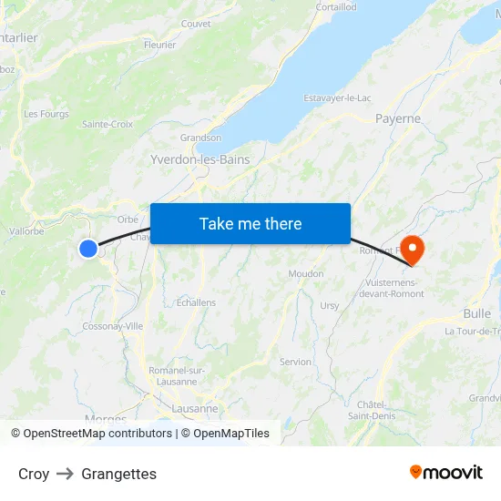 Croy to Grangettes map