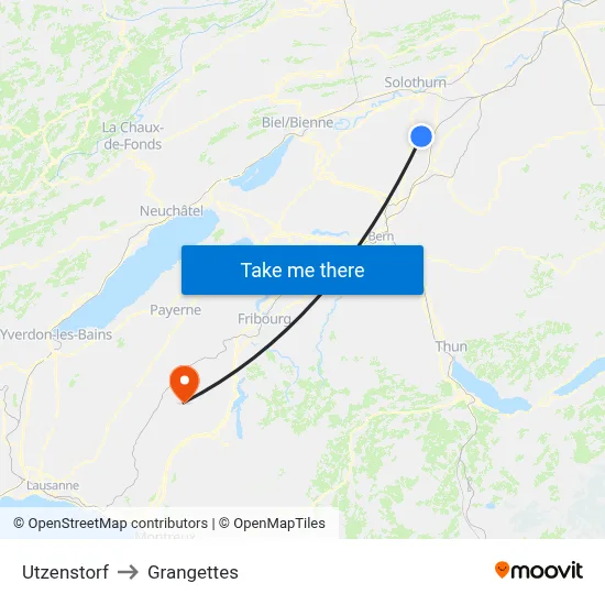 Utzenstorf to Grangettes map