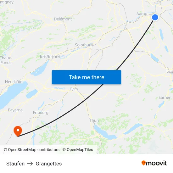 Staufen to Grangettes map