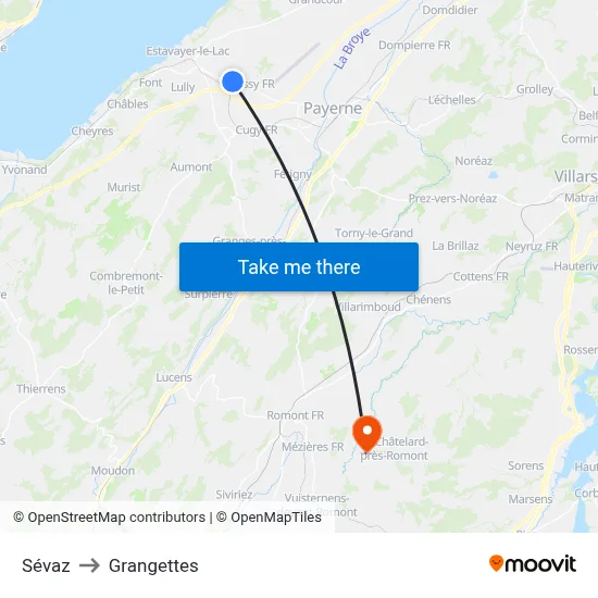 Sévaz to Grangettes map
