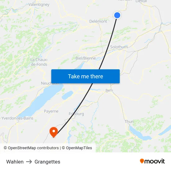 Wahlen to Grangettes map