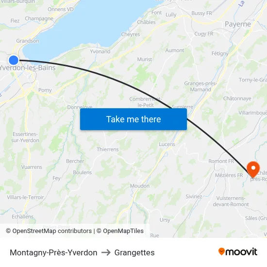 Montagny-Près-Yverdon to Grangettes map