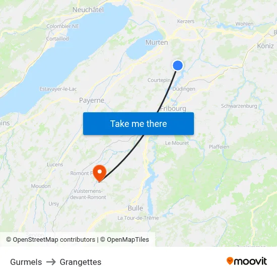 Gurmels to Grangettes map