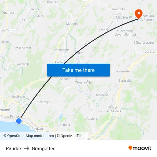 Paudex to Grangettes map