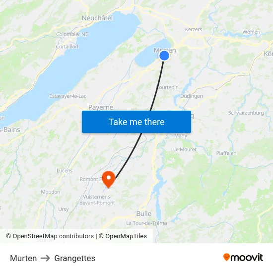 Murten to Grangettes map