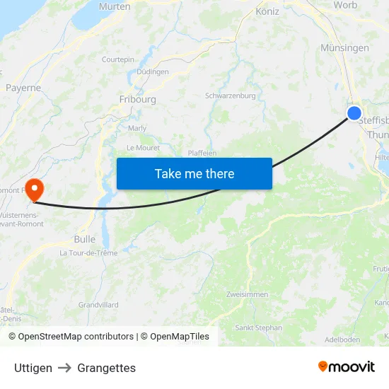 Uttigen to Grangettes map