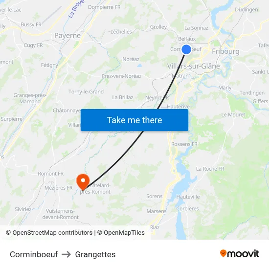Corminboeuf to Grangettes map