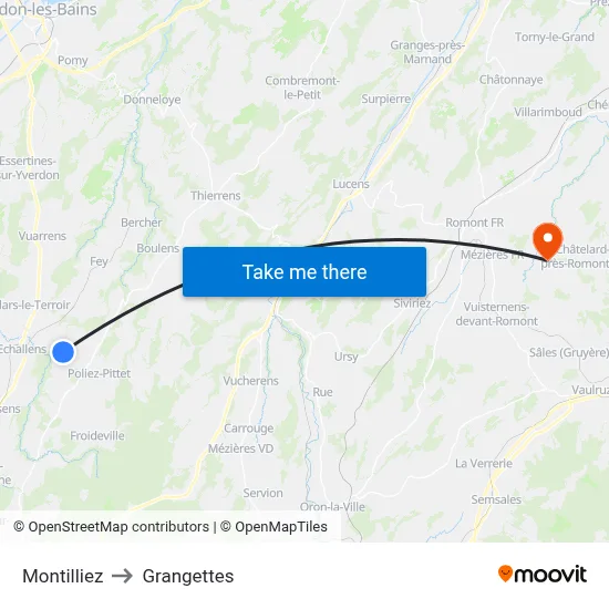 Montilliez to Grangettes map