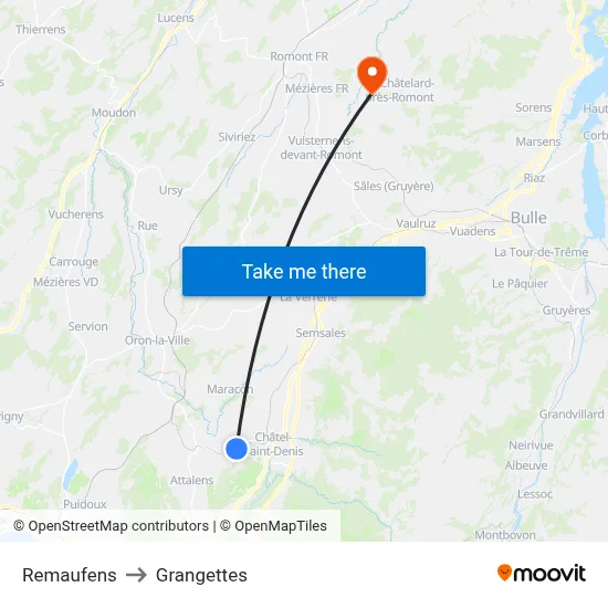 Remaufens to Grangettes map