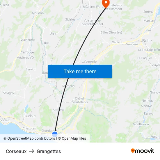 Corseaux to Grangettes map