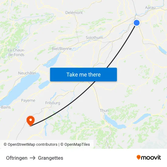 Oftringen to Grangettes map