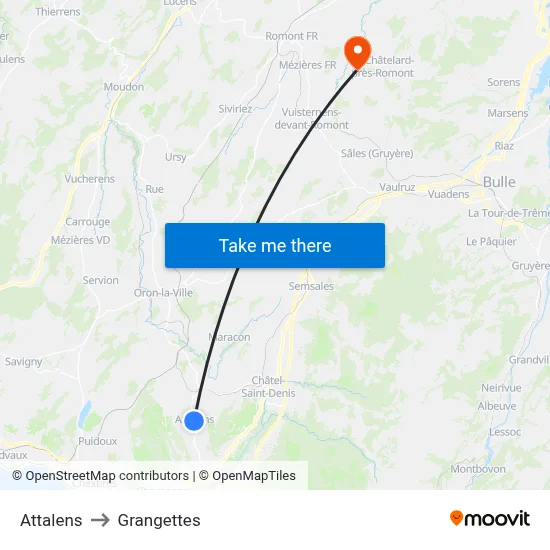 Attalens to Grangettes map