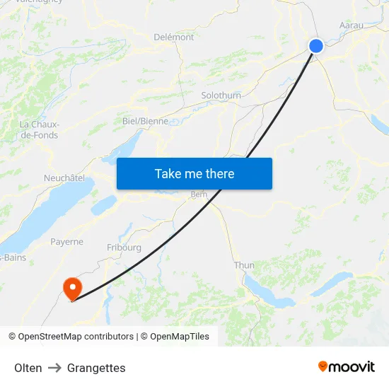 Olten to Grangettes map