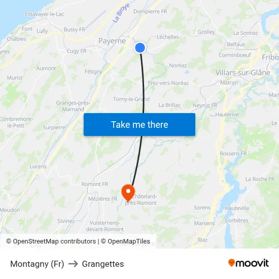 Montagny (Fr) to Grangettes map