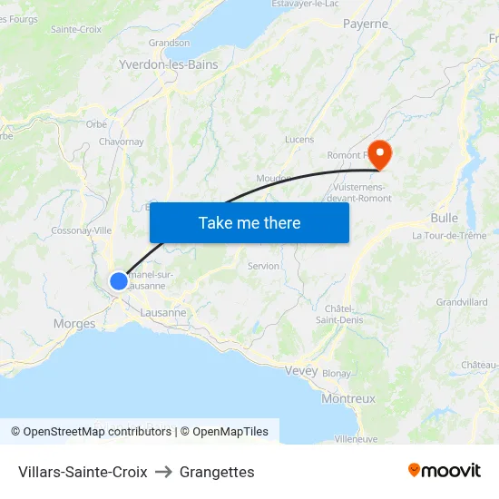 Villars-Sainte-Croix to Grangettes map