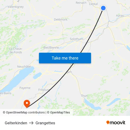 Gelterkinden to Grangettes map