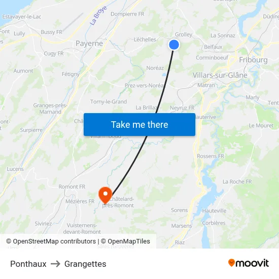 Ponthaux to Grangettes map