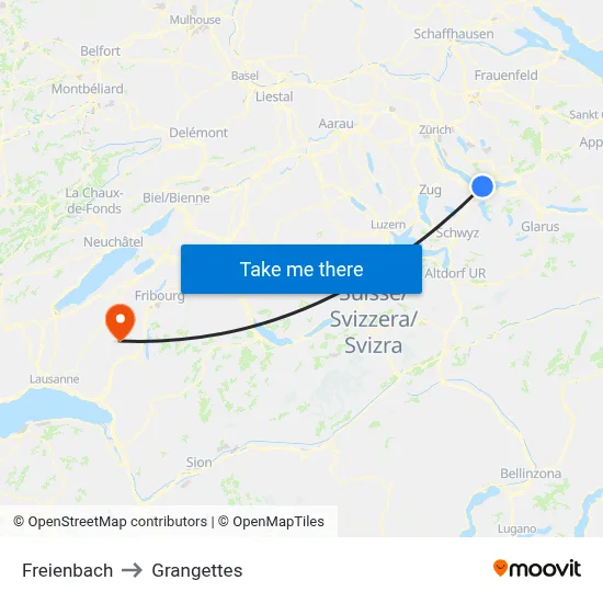 Freienbach to Grangettes map