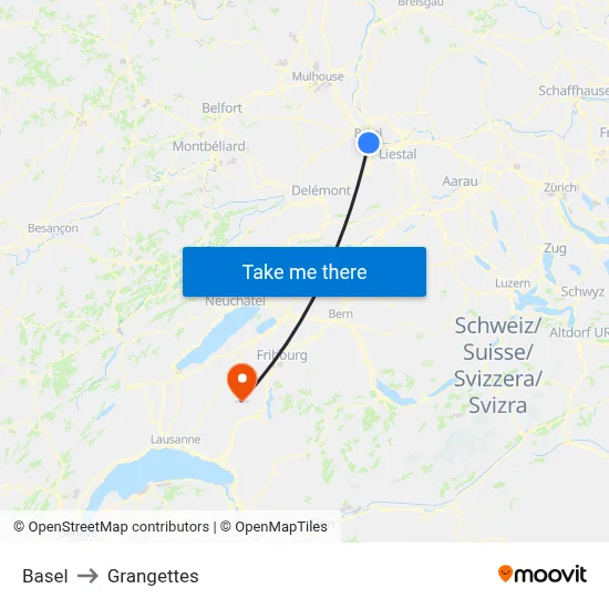 Basel to Grangettes map