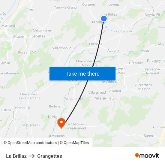 La Brillaz to Grangettes map