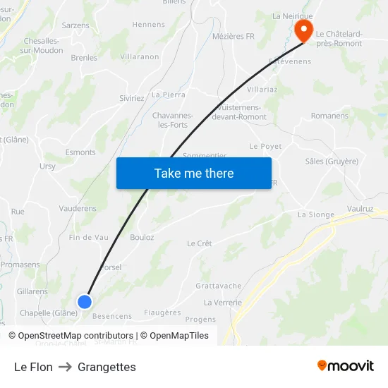 Le Flon to Grangettes map