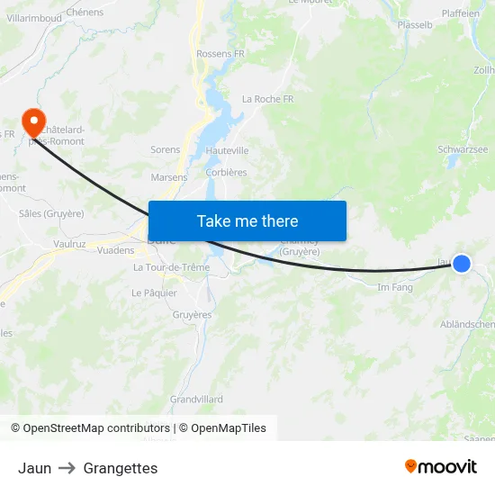 Jaun to Grangettes map