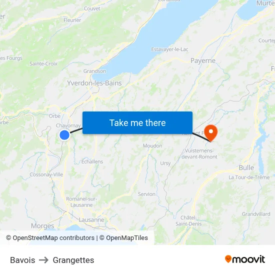 Bavois to Grangettes map