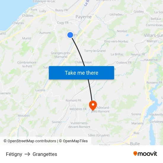 Fétigny to Grangettes map