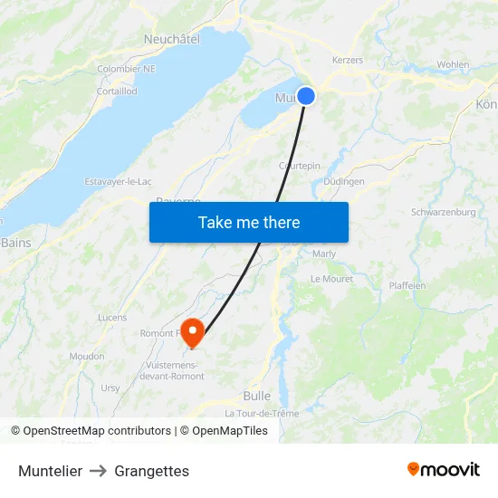 Muntelier to Grangettes map