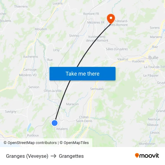 Granges (Veveyse) to Grangettes map