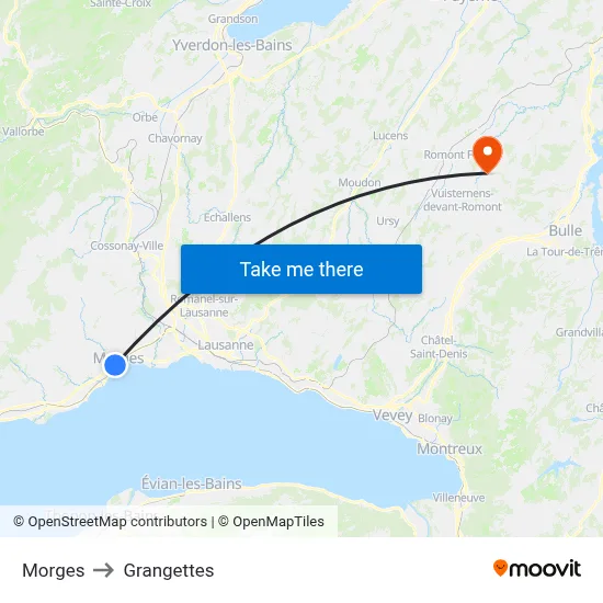 Morges to Grangettes map
