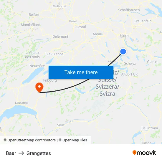 Baar to Grangettes map
