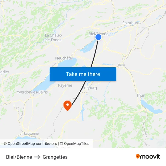 Biel/Bienne to Grangettes map