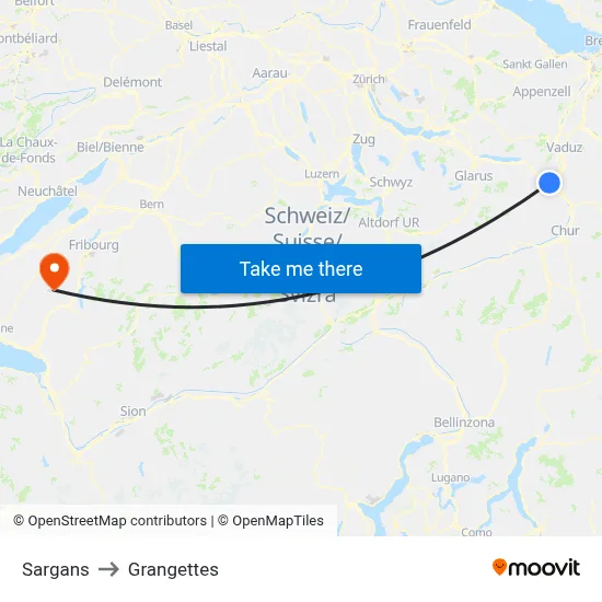 Sargans to Grangettes map