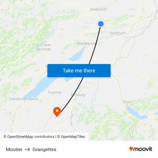 Moutier to Grangettes map