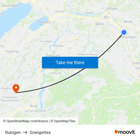 Rubigen to Grangettes map