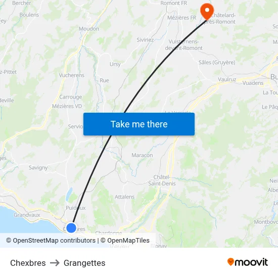 Chexbres to Grangettes map