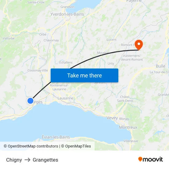 Chigny to Grangettes map