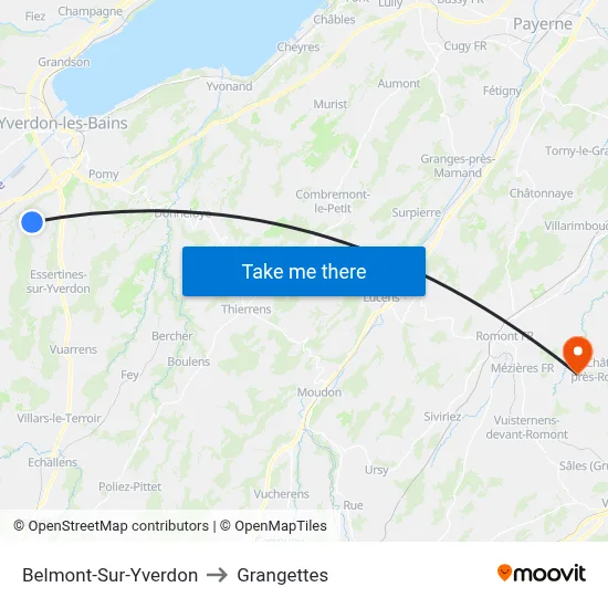 Belmont-Sur-Yverdon to Grangettes map