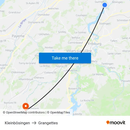 Kleinbösingen to Grangettes map
