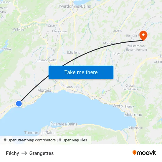 Féchy to Grangettes map