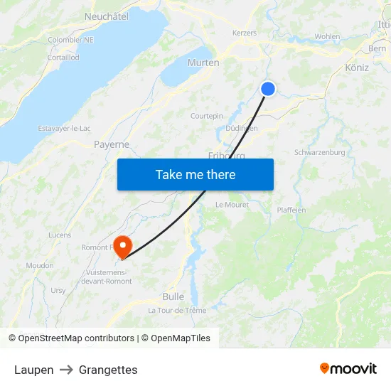 Laupen to Grangettes map