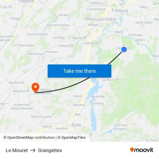Le Mouret to Grangettes map