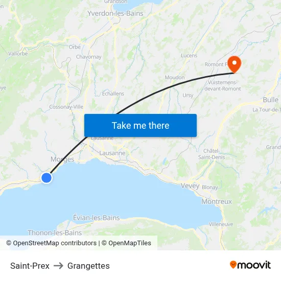 Saint-Prex to Grangettes map