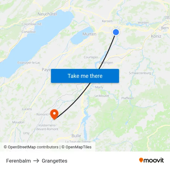 Ferenbalm to Grangettes map